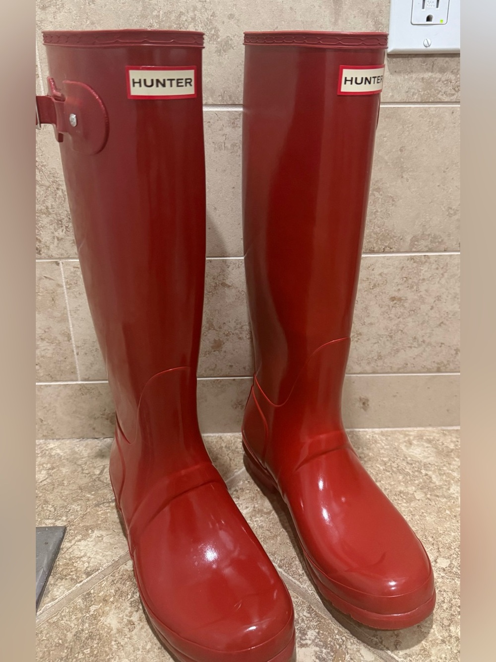 Hunter Miliatry Red Original Tall Gloss Rain Boots 9 - Picture 2 of 8